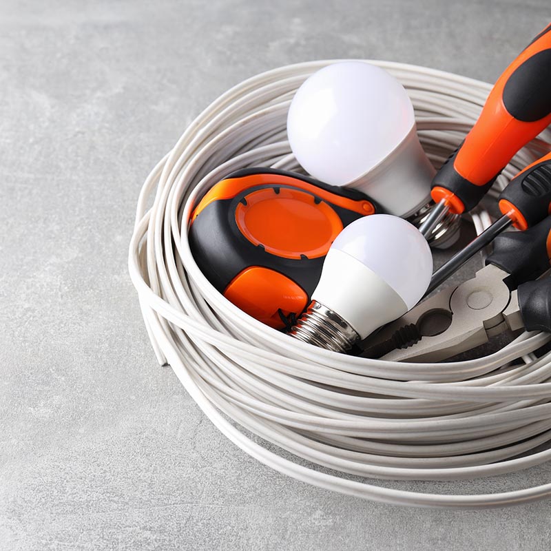 Concept of electrician tools, space for text